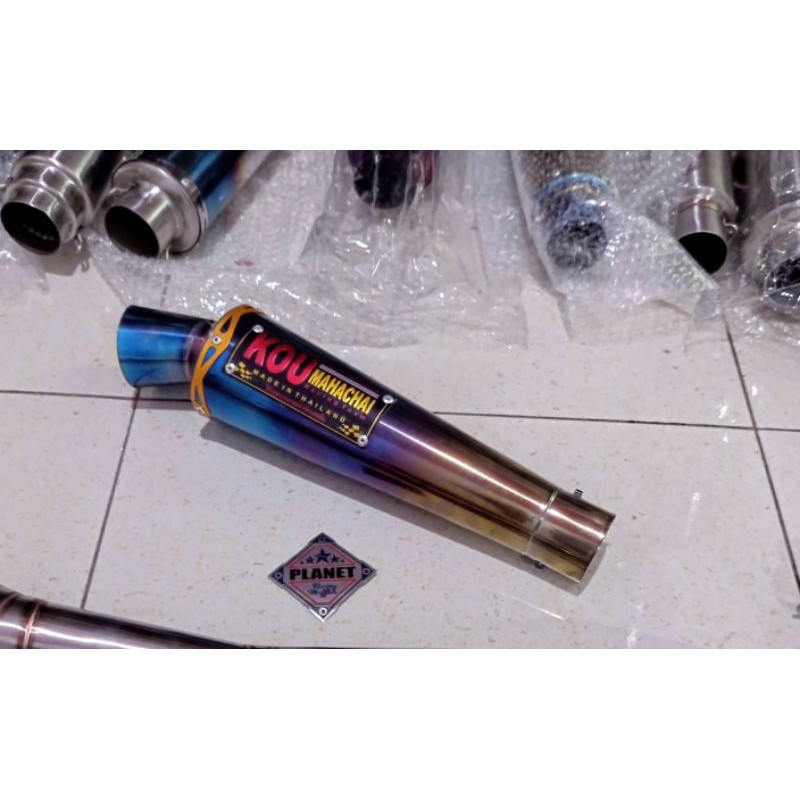 knalpot kou mahachai bluemoon cuma silincer knlpot racing kou mahachai pelangi biru inlet 50mm
