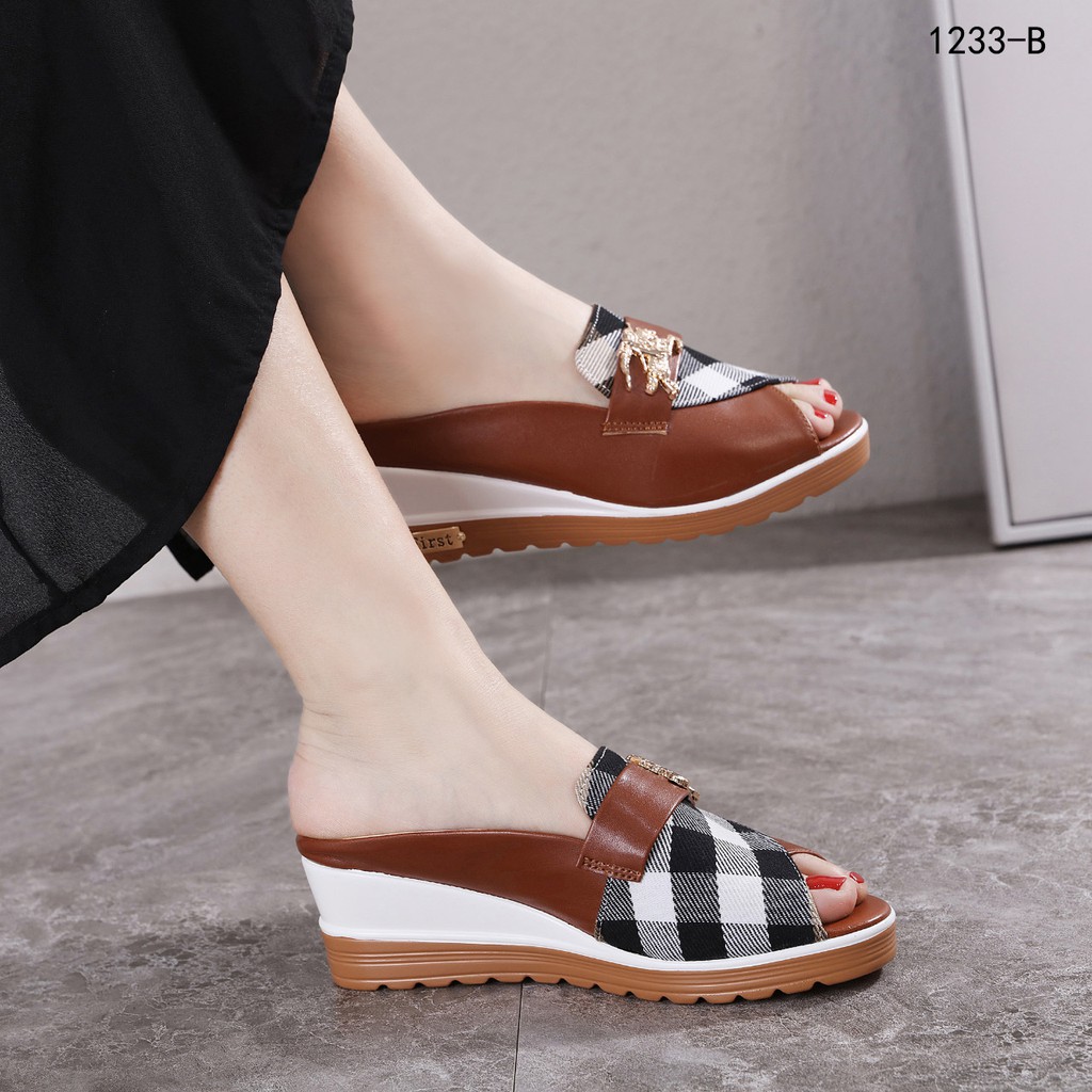 Canvas and Leather Wedges Shoes 1233-B TC