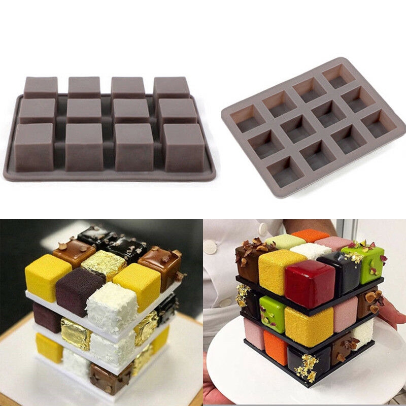 Cetakan Kue / Coklat / Permen Bentuk 12 Kubus Bahan Silikon Untuk Dekorasi Dapur