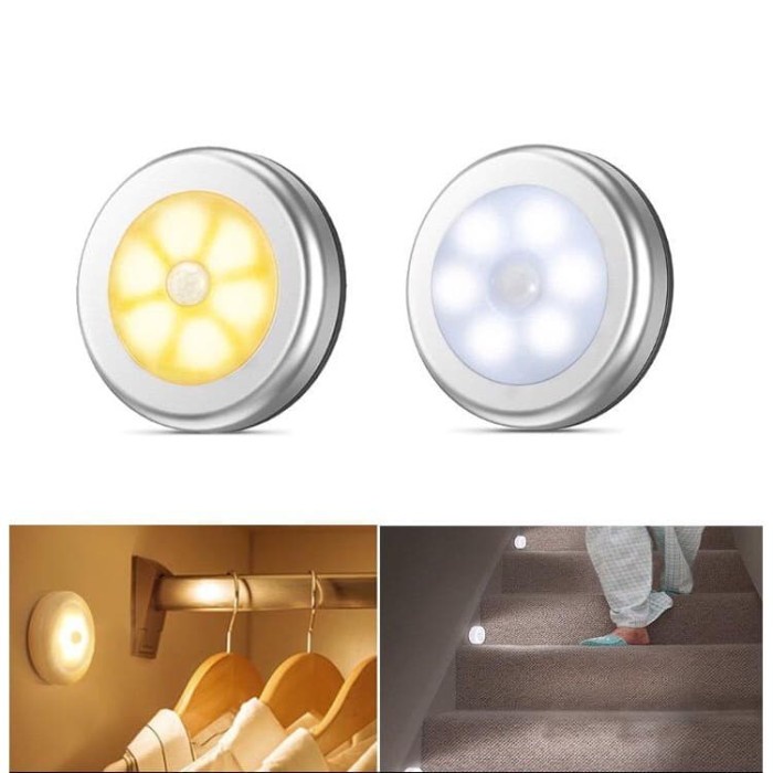 Lampu dinding LED Sensor Gerak indoor pakai Baterai AAA 6 led - Putih PROMO