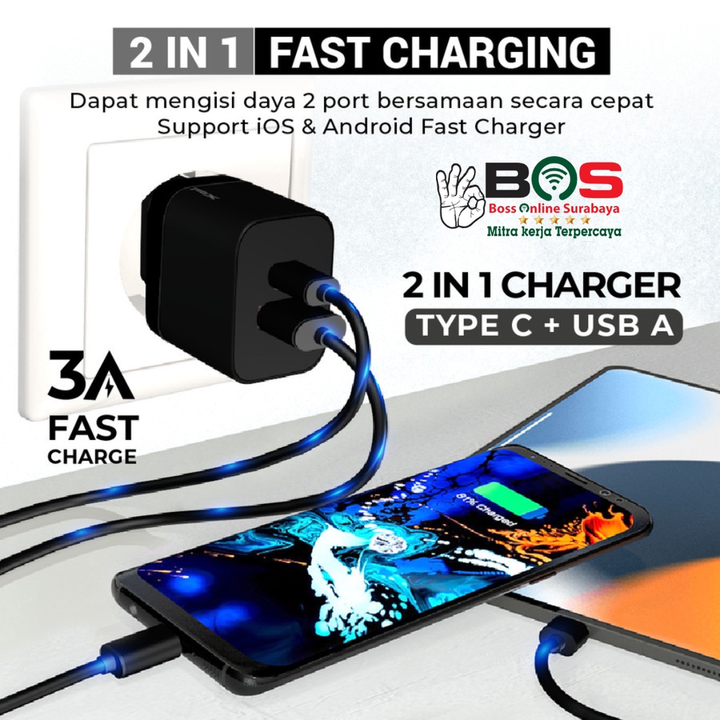 Kepala Charger Adaptor Fast Charging Type C+USB A 20W PX PQ205E