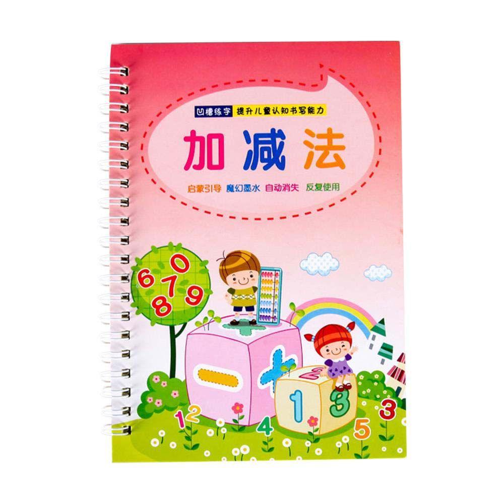 Lanfy Buku Copybook Bahasa Inggris Anak-Anak Memegang Pulpen 3-8 Tahun Angka 3D Alur Latihan Penambahan Pengurangan Latihan Lukisan Tulisan Inggris