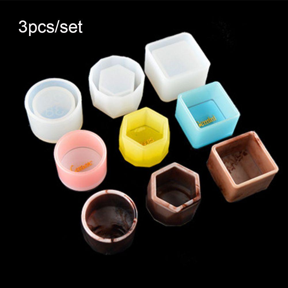 Suyo 3pcs/set Nampan Resin Kristal Cetakan Penyimpanan Perhiasan Membuat Alat Casting Resin Kerajinan Sukulen Pot Bunga