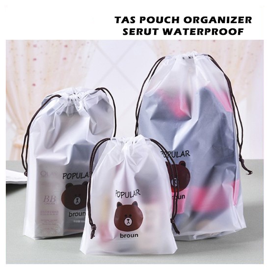 Travel Pouch Organizer Bag Tas Serut Tempat Penyimpanan Alat Make Up Mandi Waterproof Anti Air Mini