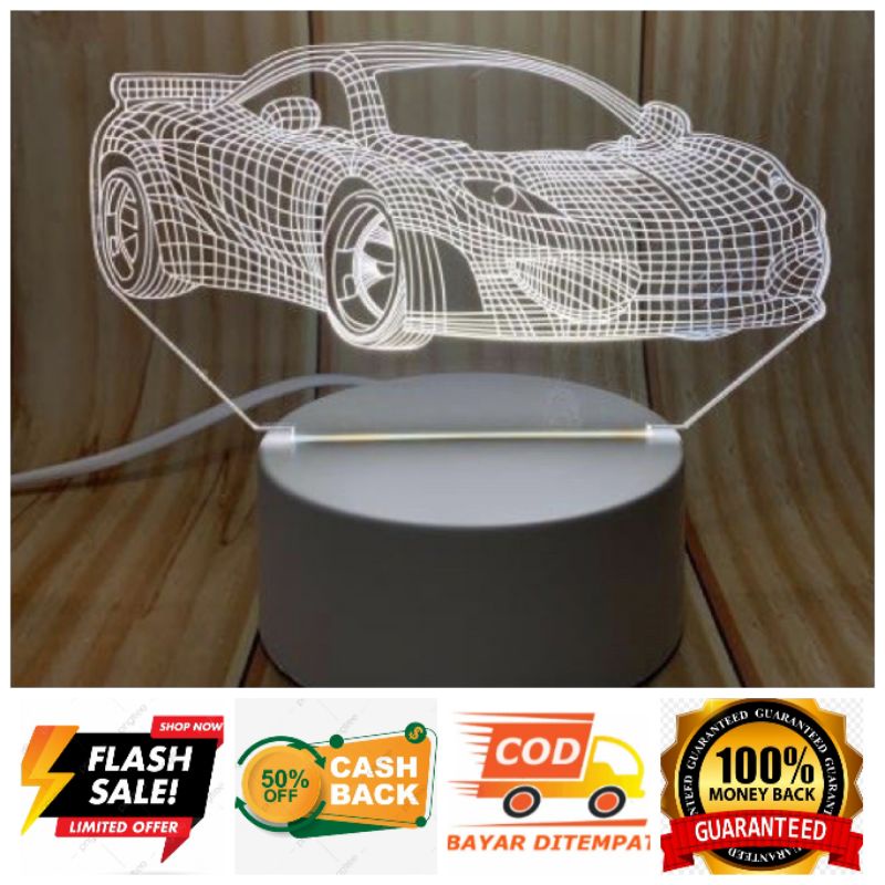 Lampu hias 3d Motif Mobil