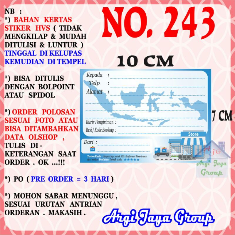

Stiker HVS - Stiker Pengiriman - Sticker Alamat Olshop Murah Nomer 243-10x7cm