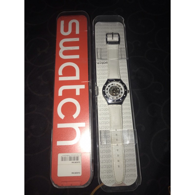 preloved jam tangan swatch strap kulit putih original