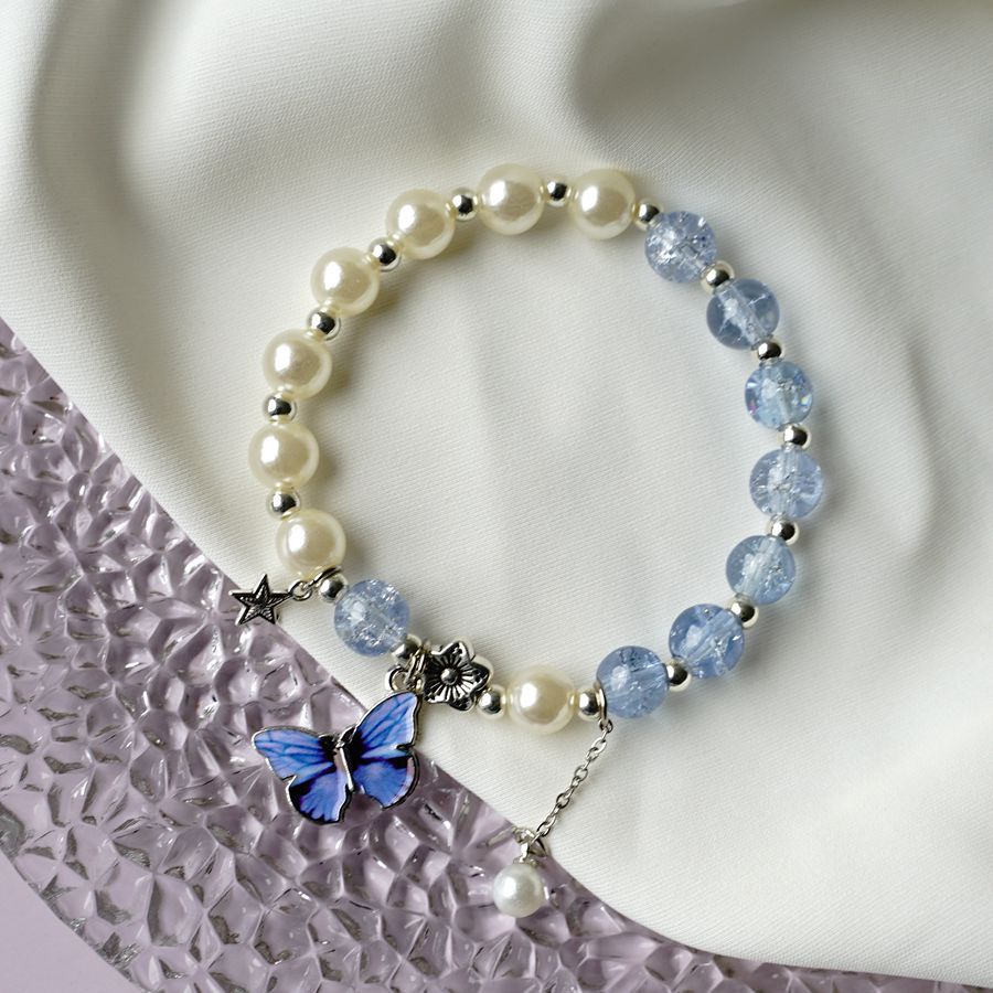 Lovely Crystal Beads Butterfly Charm Fortune Bracelet for Women Girls Wrist Chain Bangle Jewelry
