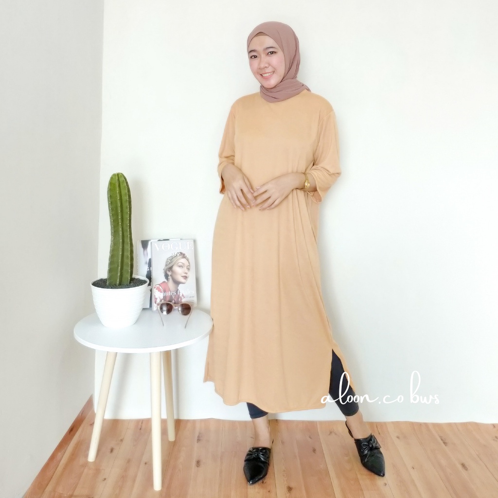 Midi Basic Oversize Tunik Polos Jumbo Bahan Katun - Midi Dress Korea Tunik Oversize