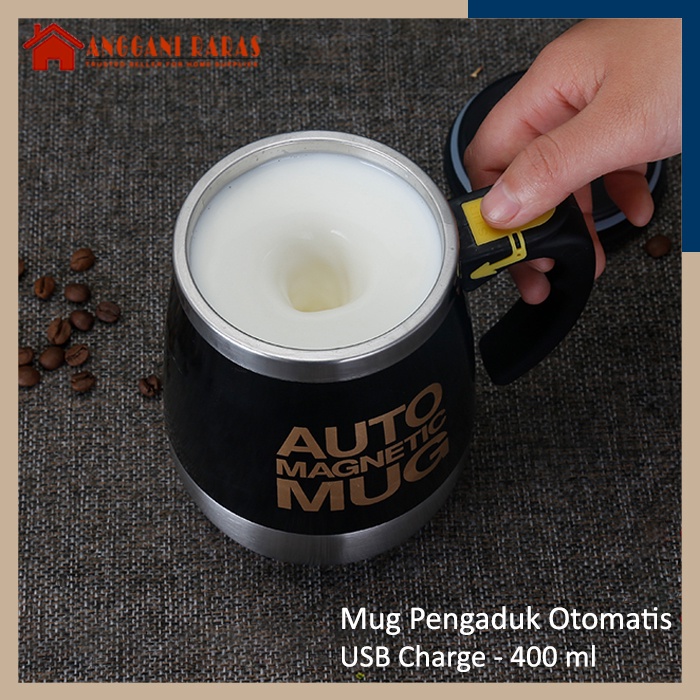 Gelas Mug Aduk Otomatis Gelas Unik Automatic Magnetic Stirring Cup USB Charge 400ml