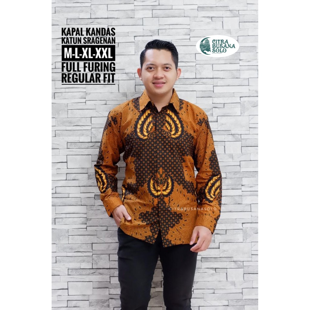 Batik Pria KAPAL KANDAS Kemeja Full Furing Bahan Katun Sragenan