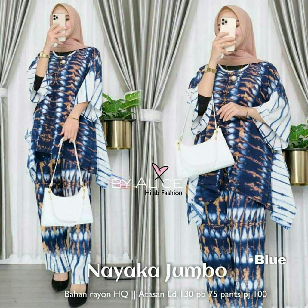 Shibori Oblong One Set Wanita Jumbo Rayon Premium Setelan Wanita Tie Dye Lengan 7/8 Set Celana Kekininan LD 135 cm