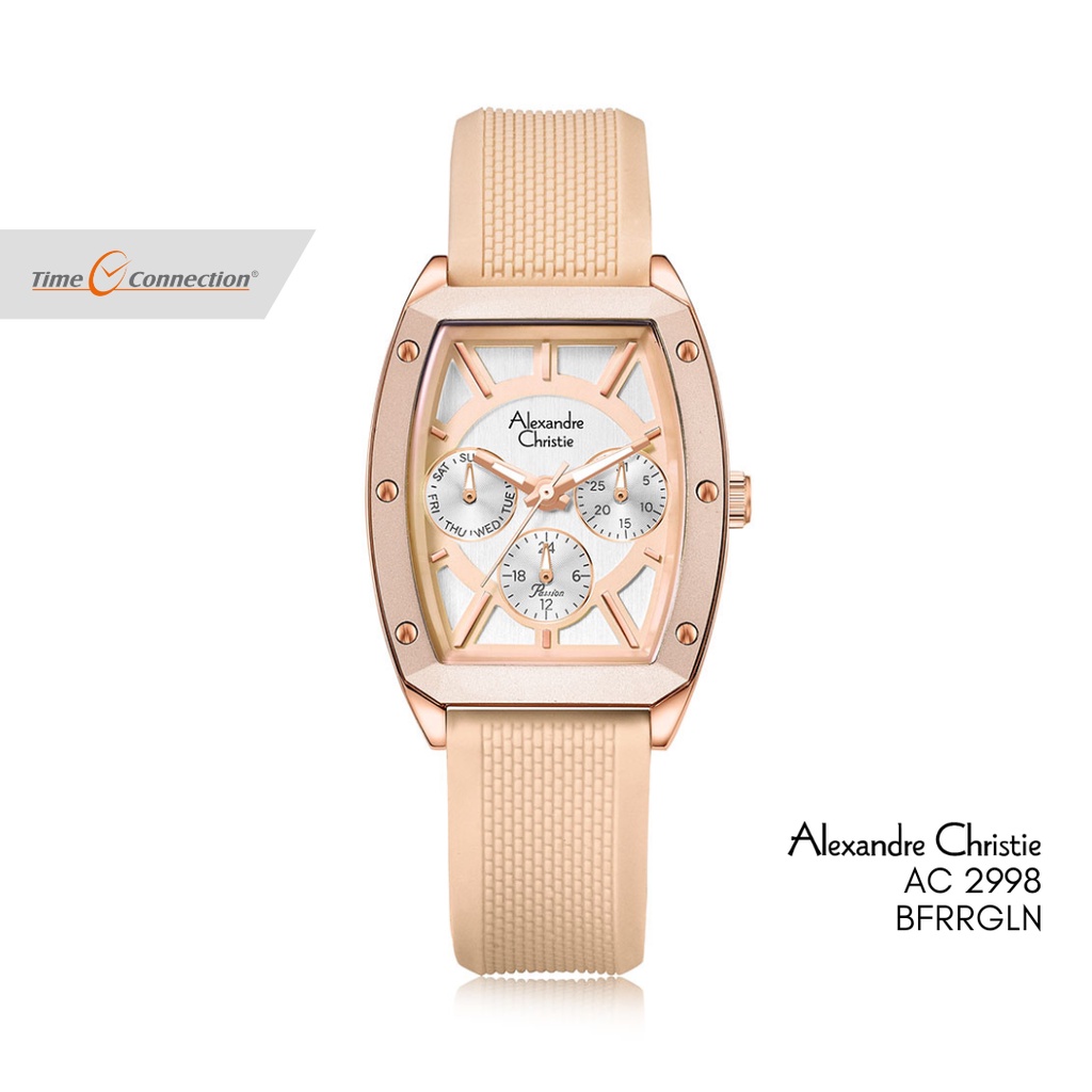 Alexandre Christie AC 2998 BFRRGLN Peach Rosegold Original / Jam Tangan Wanita Analog Karet / Rubber