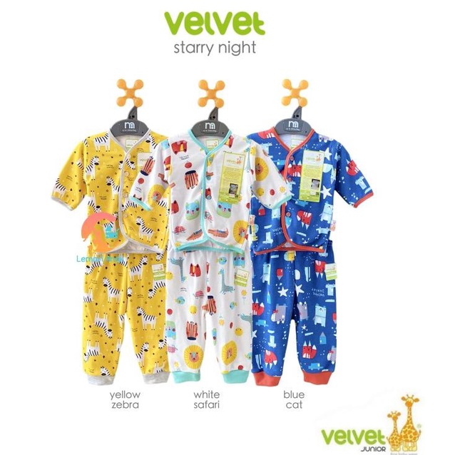 ☺ VELVET JUNIOR Setelan Baju Lengan Panjang + Celana Panjang NEWBORN - Blue Cat ✺