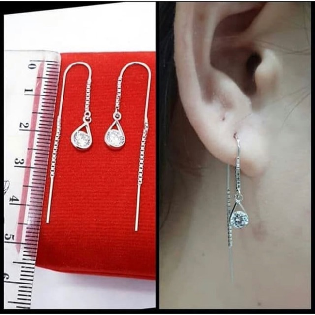 Anting tusuk panjang anting gantungan 1 mata anting wanita perak 925 S153