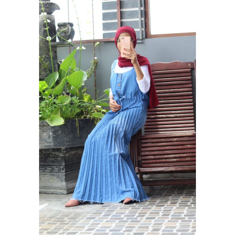 OVERALL JEANS PLISKET TANPA INER