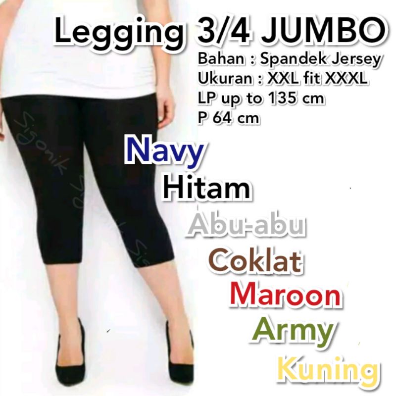 Legging Pendek 3/4 Wanita Dewasa Jumbo XXL fit XXXL Big Size Spandek Jersey Murah Sigonik