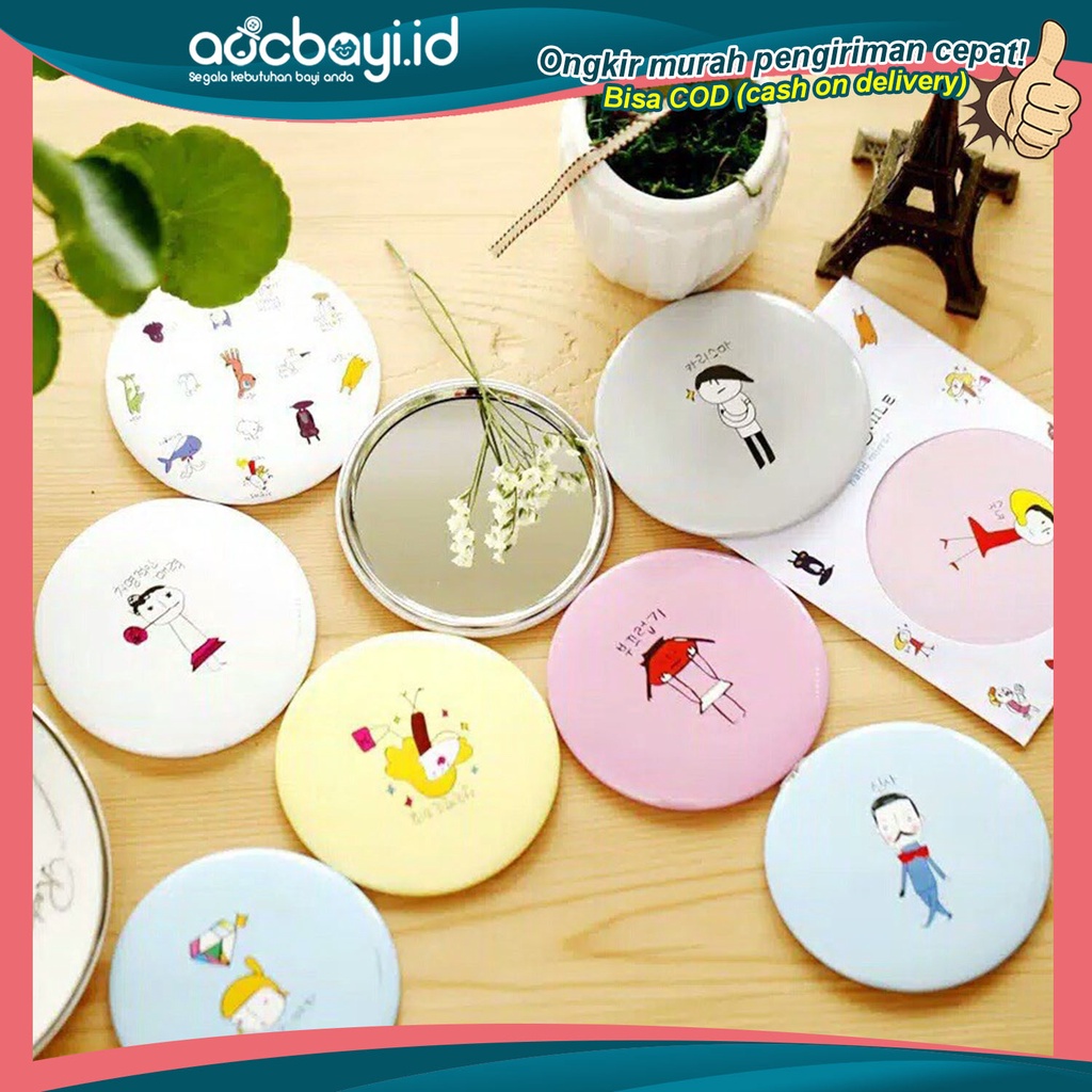 ☀ACCBAYI☀ ACC0077 Cermin Bulat Karakter/Kaca Cermin Make Up Mini/ Sovenir/Travelling Motif Kartun Colorful