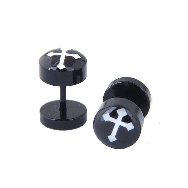 LRC Anting Tusuk Fashion Black Cross Pattern Decorated Earrings