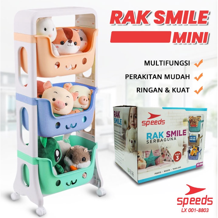 SPEEDS Rak Mainan Smile Rak Mini Roda 3 Susun Tempat Penyimpanan Serbaguna Praktis 001-8803