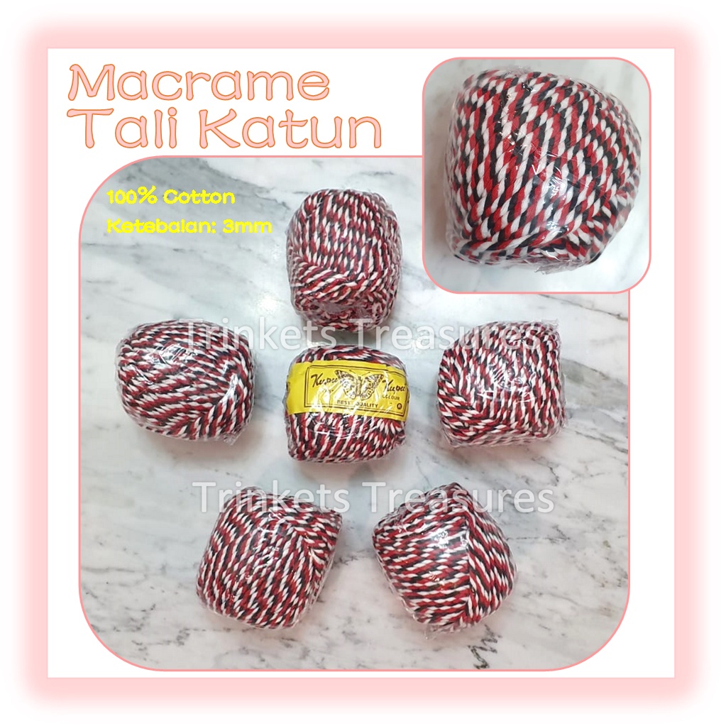 Tali Macrame Makrame Ombre Tali Katun warna warni tricolour 3mm tali macrame katun big ply kupu kupu