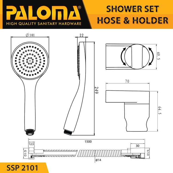 PALOMA SSP 2101 Shower Set Handshower Mandi Hand Head Kepala Air Paket