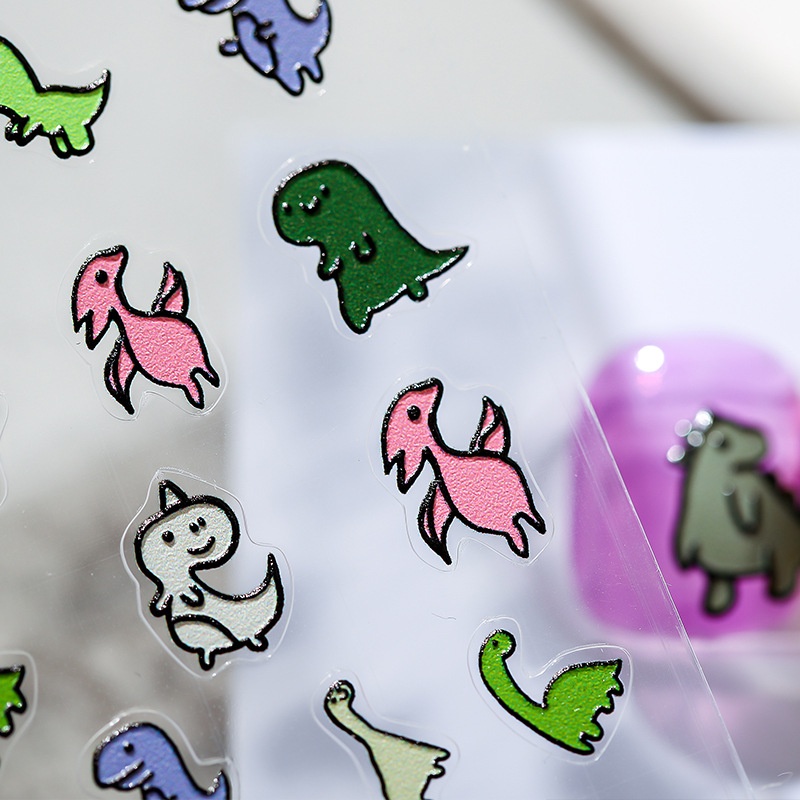 Stiker Kuku Motif Kartun Doodle Dinosaurus 5D Warna-Warni Untuk Dekorasi Manicure