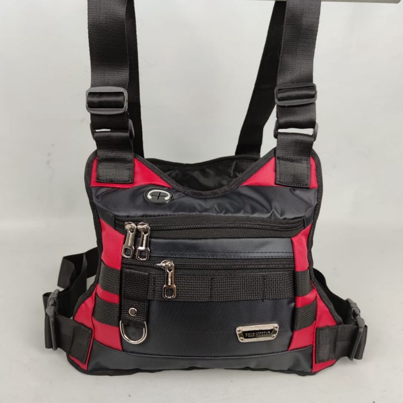 Tas Dada Polo Amstar Waterproof Bahan Micro TR Chestbag Chest Rig Bag Tas Rompi Tas Sepeda Tas. Pelindung Dada liis merah