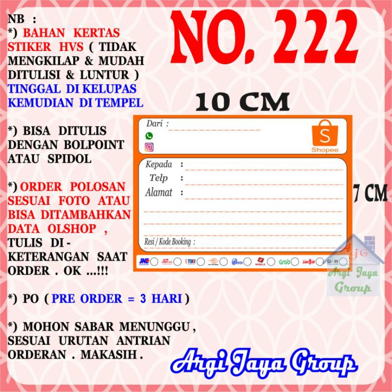 

Stiker HVS - Stiker Pengiriman - Sticker Alamat Olshop Murah Nomer 222-10x7cm
