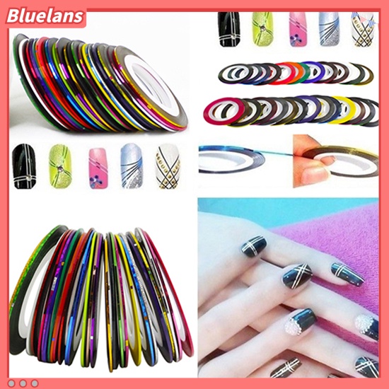 Bluelans 30 Pcs Stiker Tape Garis Warna Campur Untuk Dekorasi Nail Art