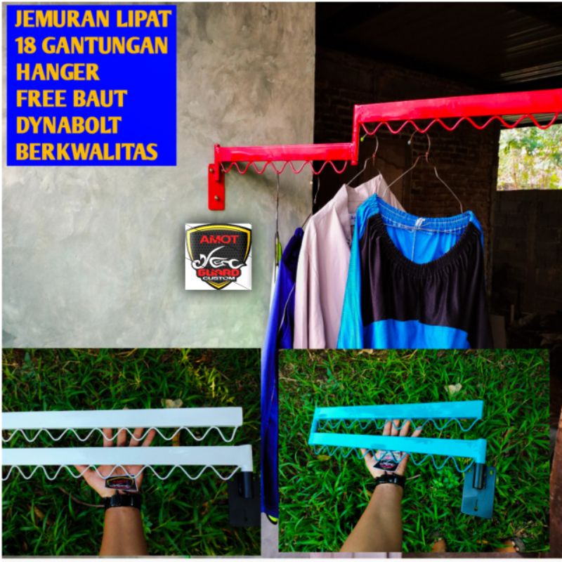 jemuran lipat single 18 gantungan free baut dynabolt kuat termurah