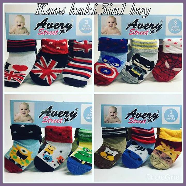 KAOS KAKI BAYI ANAK AVERY STREET BABY SOCKS 0-12M 3IN1 MOTIF KEREN - BENDERA