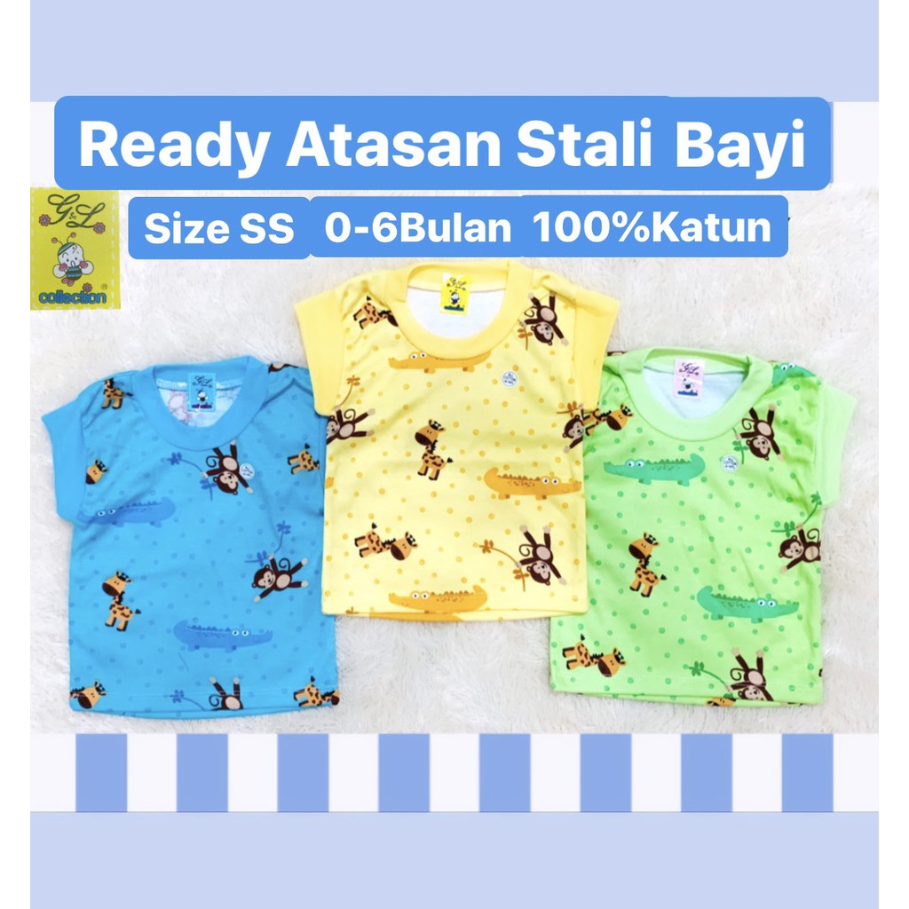 OBRAL!ISI 3PCS!ATASAN KAOS LENGAN STALI BAYI SIZE SS(0-6BULAN) 100%KATUN