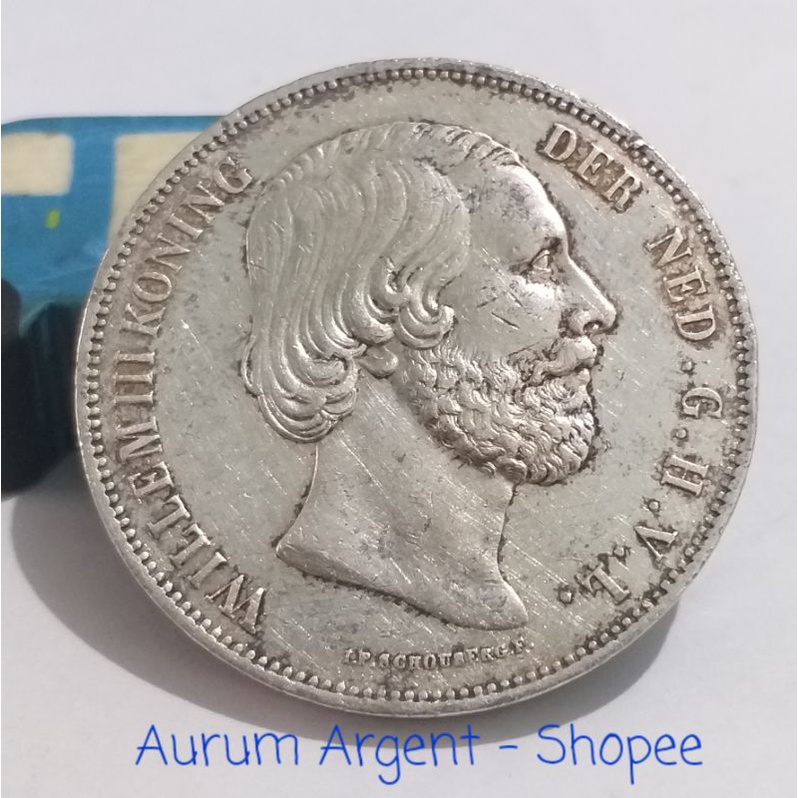 SW32.5G-7.. 1 PC KOIN PERAK KUNO ASLI 2.5 G WILLEM III KONING TH 1858. -- SILVER COIN --