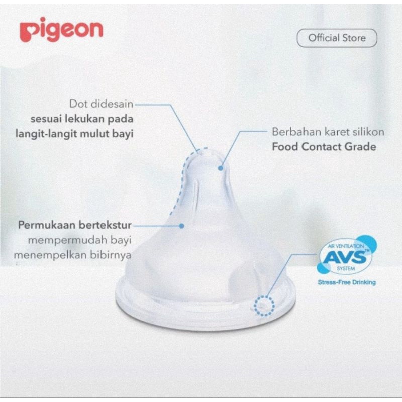 Pigeon Peristaltic Plus Nipple Isi 2 Pcs - Dot Botol Susu Wide Neck