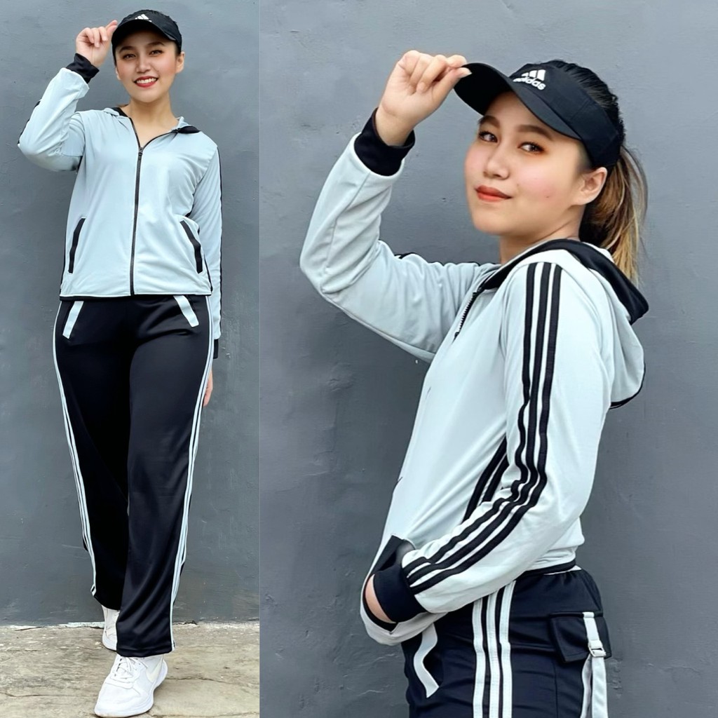 Setelan Baju Senam Lapangan Training Abu Hitam Hijab Cycling Olahraga Muslimah