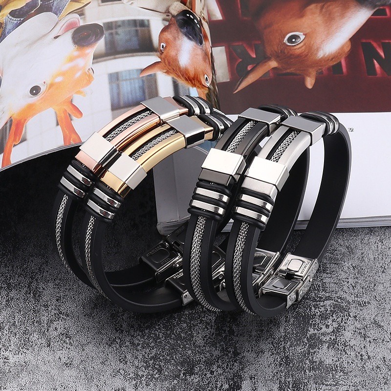 Gelang Bahan Titanium Steel Silikon Gaya Hip Hop Untuk Pria