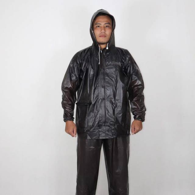 RAIN COAT Setelan Jas Hujan Celana Pria Wanita Unisex Warna Hitam Polos Putih Transparan Murah L XXL