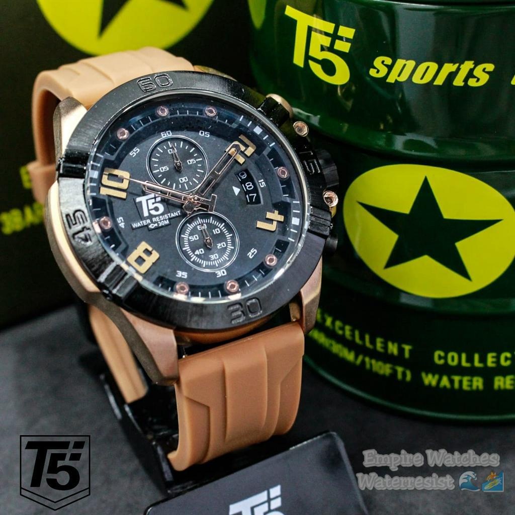 Jam Tangan T5 H3637G H3637 3637 Pria Cowok Analog Chrono dan Tanggal Aktif Strap Rubber Original Waterproof