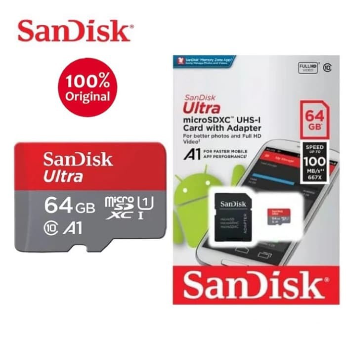 MEMORY CARD MICRO SD SANDISK 8GB, 16GB, 32GB DAN 64GB CLASS 10 ORIGINAL