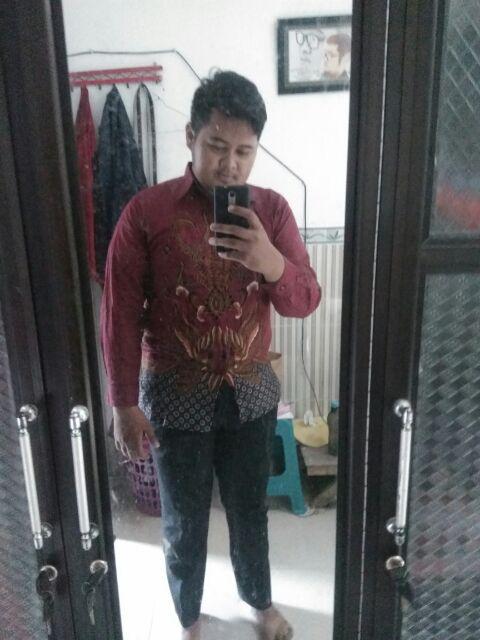 Atasan Kemeja Batik Hem Batik Pria Lengan Panjang Merah Maroon Marun Big Size Jumbo M L Xl Xxl