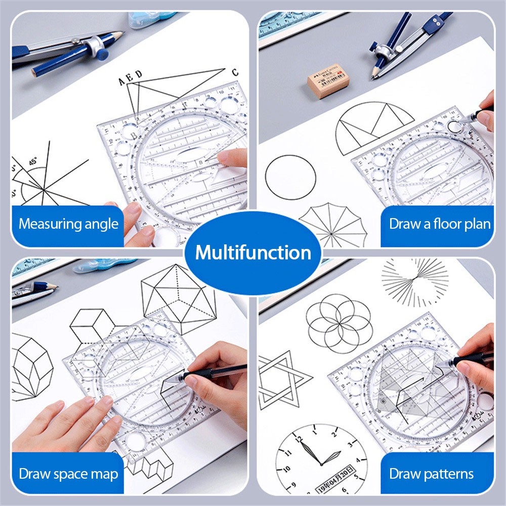 Set Penggaris Multifungsi Bisa Dilepas / Diputar Untuk Menggambar