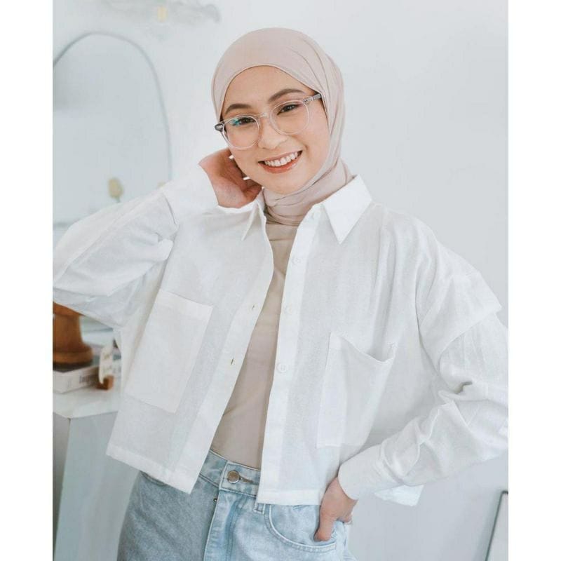 KEMEJA CEWEK CROP RAMI POCKET | BASIC SHIRT TOP KEMEJA | KEMEJA GITA RAMI | OUTTER KEMEJA CROP RAMI | ATASAN KEMEJA WANITA