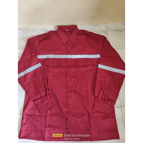 BAJU SAFETY /PROYEK/ TAMBANG LENGAN PANJANG WARNA MERAH MAROON
