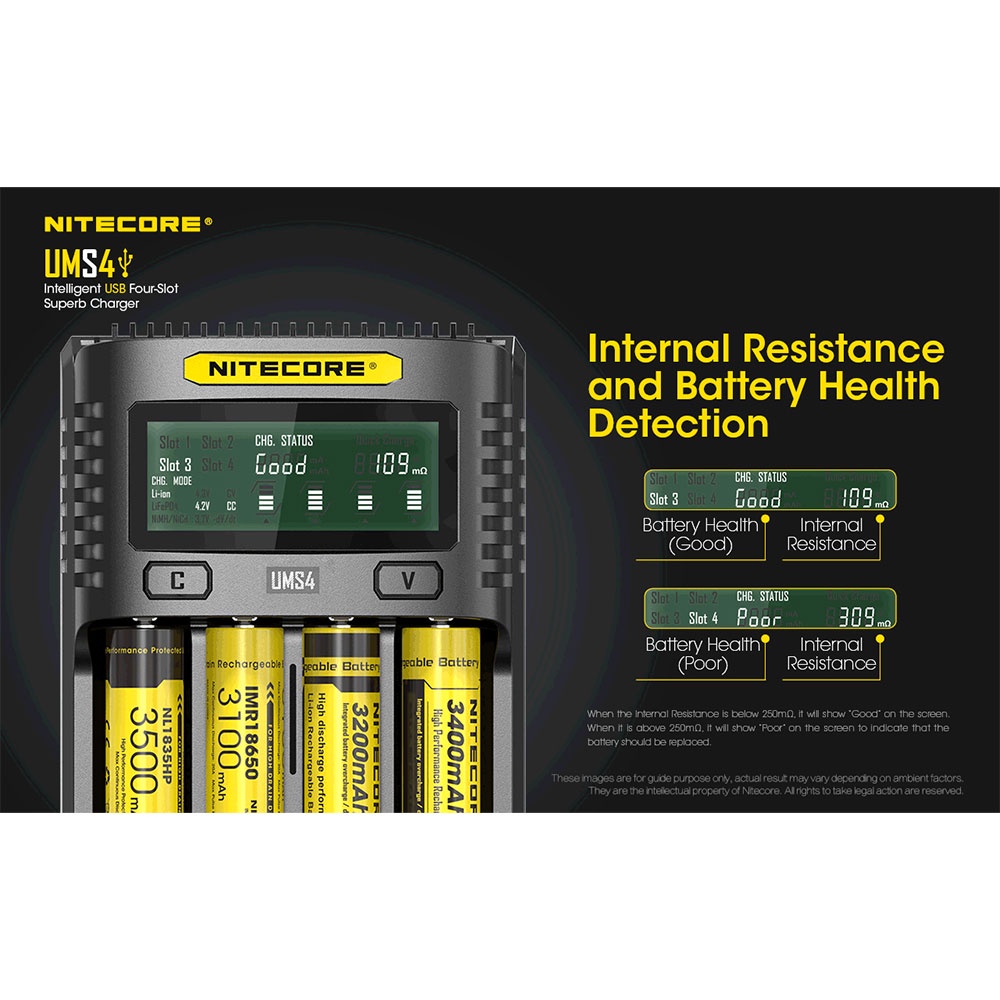 Nitecore Intelligent QC2 USB Charger Baterai 4 Slot 3A Li-ion NiMH - UMS4 - Black