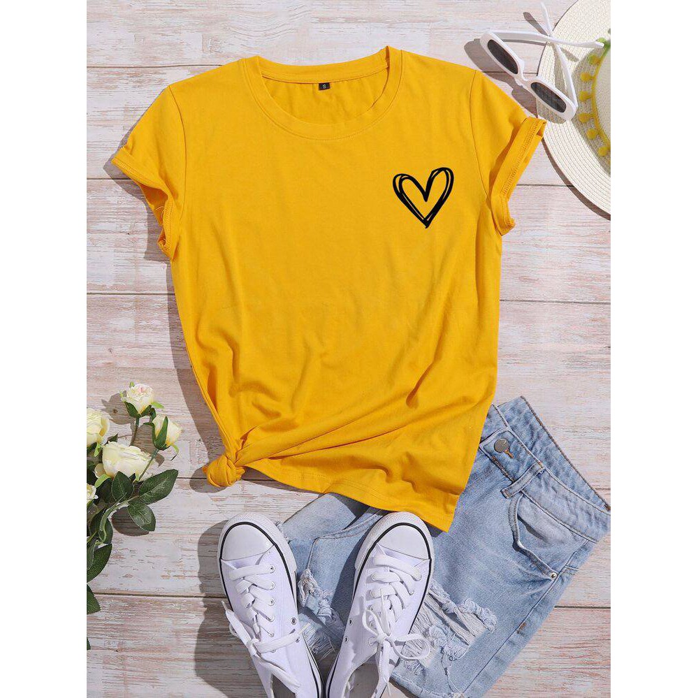 kaos wanita heart print short sleeve tee / love / saranghae / kaos combed murah / tumblr tee