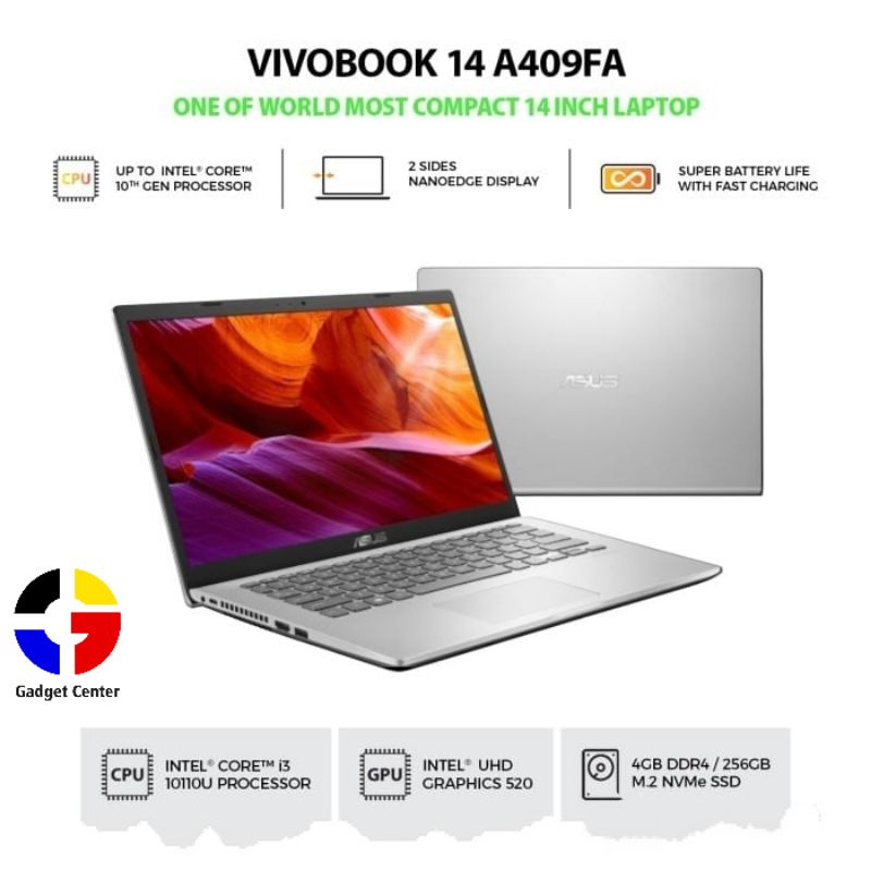 LAPTOP ASUS A409FA-FHD321/Core i3-10110U/4GB/SSD256GB /WIN10+OHS/RESMI