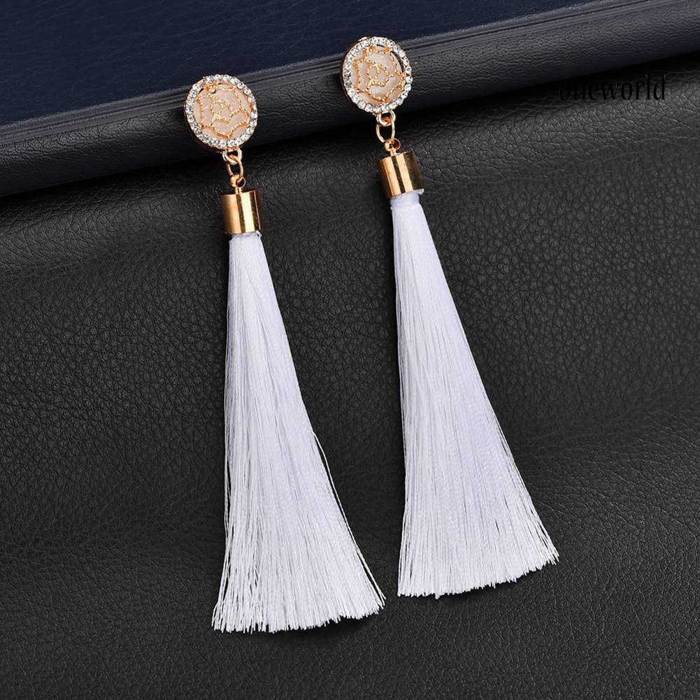 OW@ Bohemian Ethnic Flower Long Tassel Dangle Statement Earrings Women Jewelry Gift