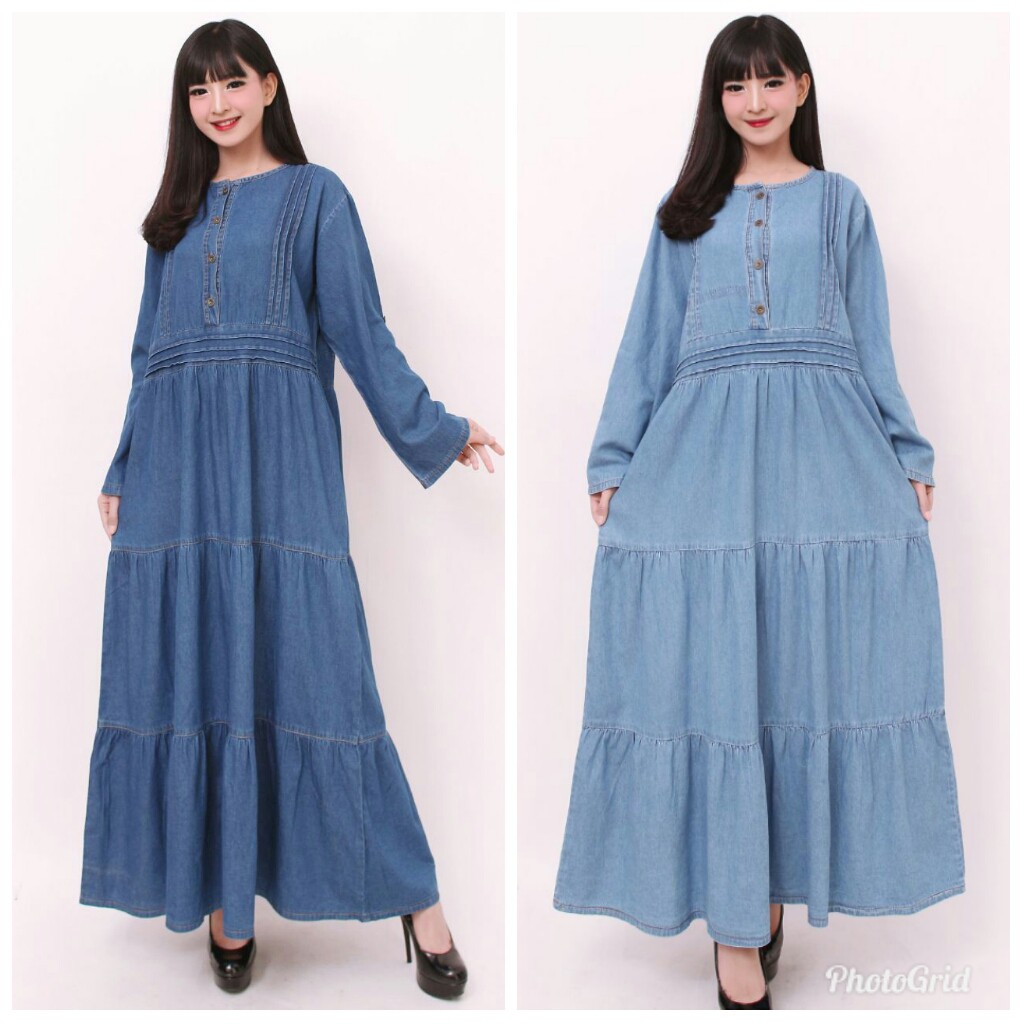 SB Collection Dress Maxi Ella Gamis Jeans Longdress Jumbo Wanita