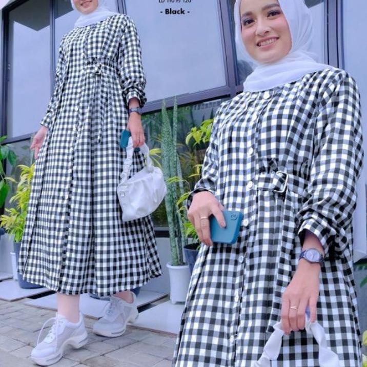 Terbaru.. DRESS MIDI MOTIF KOTAK DRESS POLOS KATUN BAJU GANTUNG TERLARIS SEMI DRESS KOTAK-KOTAK OUTF